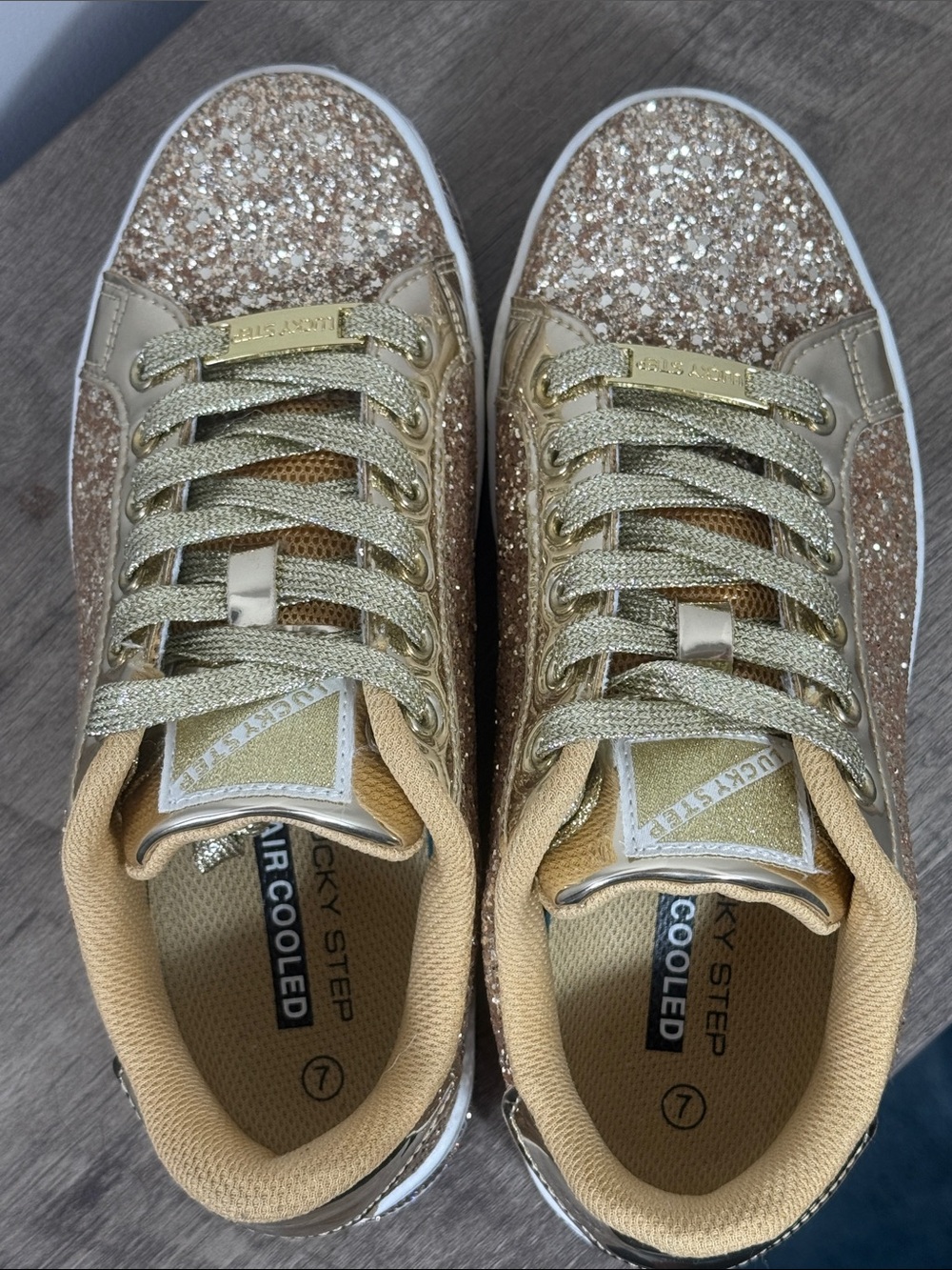 Lucky Step Gold Glitter Platform Sneakers